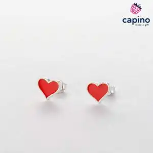 Детски сребърни обеци червено сърце Sassy
