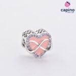 Сребърен талисман розово сърце с безкрайност Antonino