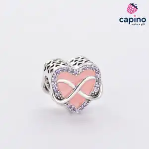 Сребърен талисман розово сърце с безкрайност Antonino