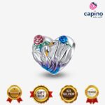 Сребърен талисман сърце с лебед Carlo - 1