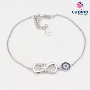 Сребърна гривна безкрайност и синьо око Dina