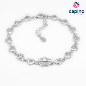 Сребърна гривна сърца и корона Eliana