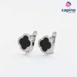 Сребърни обеци черни детелинки Darina