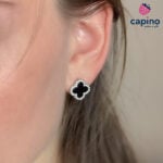 Сребърни обеци черни детелинки Darina - 3