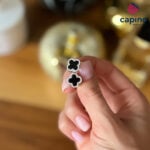 Сребърни обеци черни детелинки Darina - 4