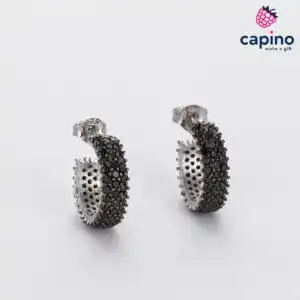 Сребърни обеци халки черни камъни Dina