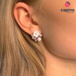 Сребърни обеци перла с цвете Perlina - 1