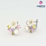 Сребърни обеци перла с цвете Perlina - 2