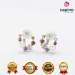 Сребърни обеци цвете с перла Mavria - 4