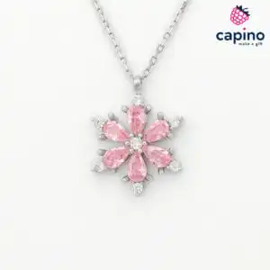 Сребърно колие розово цвете Eliana
