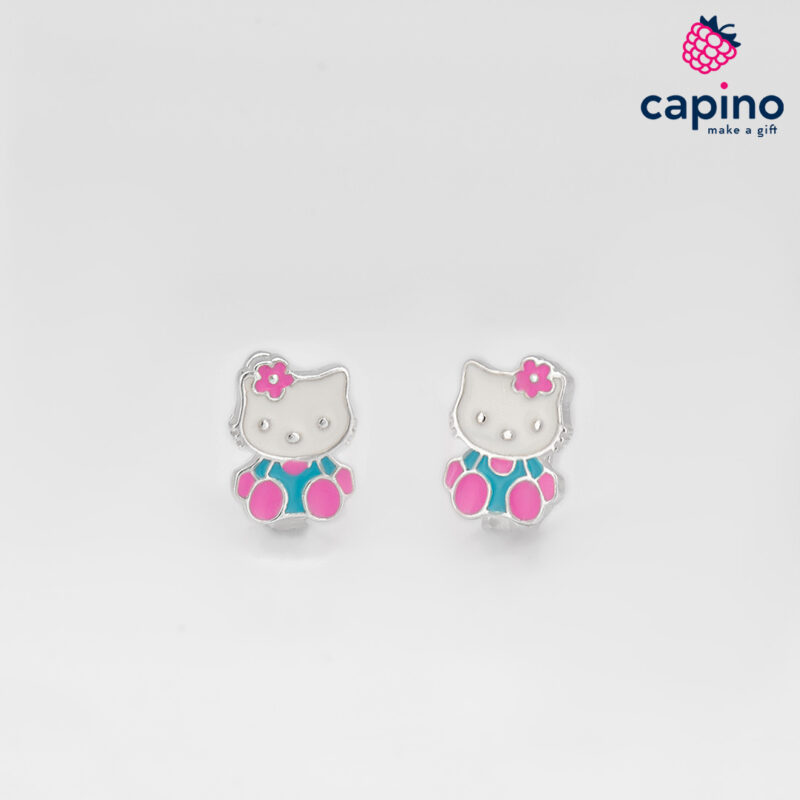 Детски сребърни обеци Hello Kitty Emma