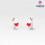 Детски сребърни обеци коте със сърце Zelda