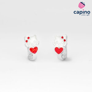 Детски сребърни обеци коте със сърце Zelda