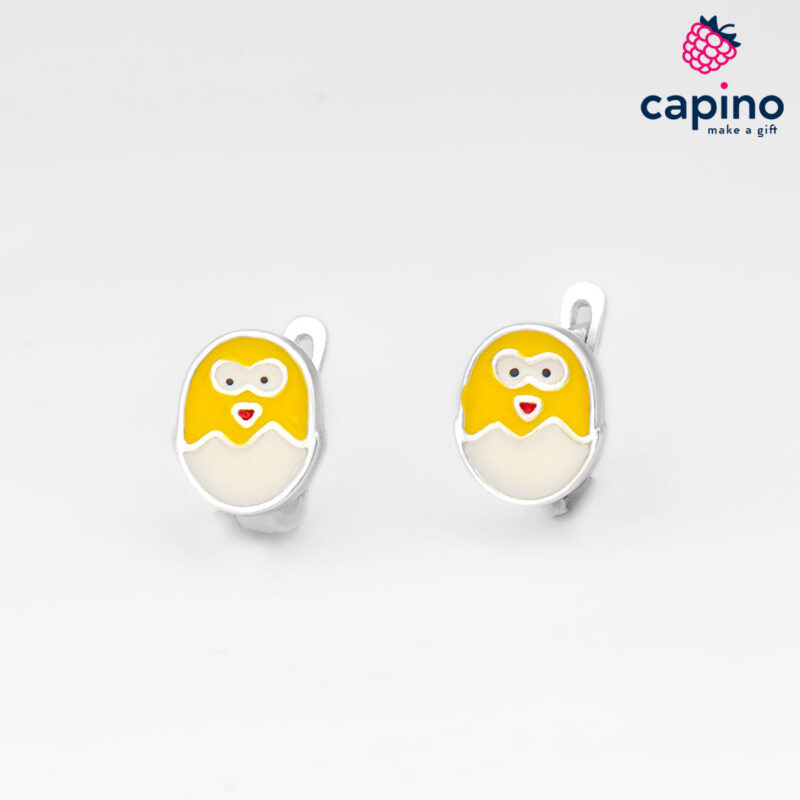 Детски сребърни обеци пиленце Olivia