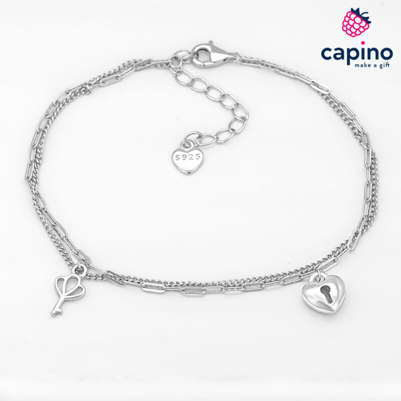 Сребърна гривна сърце с ключ Luciana